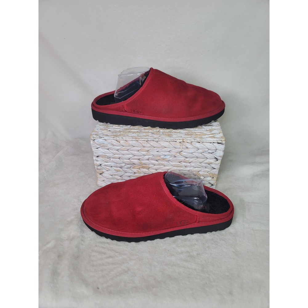 UGG Mens Scuff Suede Slippers Red House Shoes Size 13 Wool Lined Outdoor Sole
